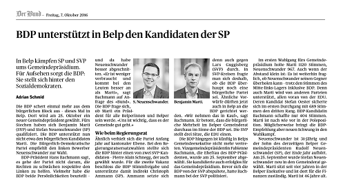 BDP unterstützt in Belp den Kandidaten der SP