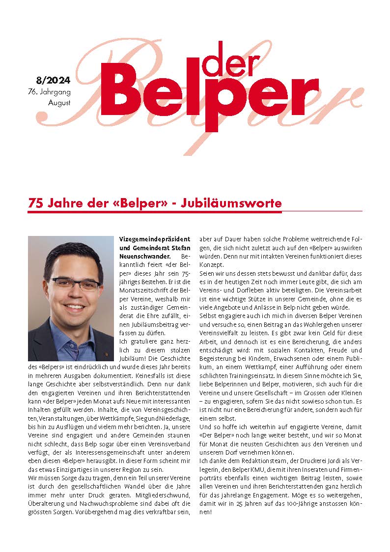 75 Jahre der «Belper» – Jubiläumsworte